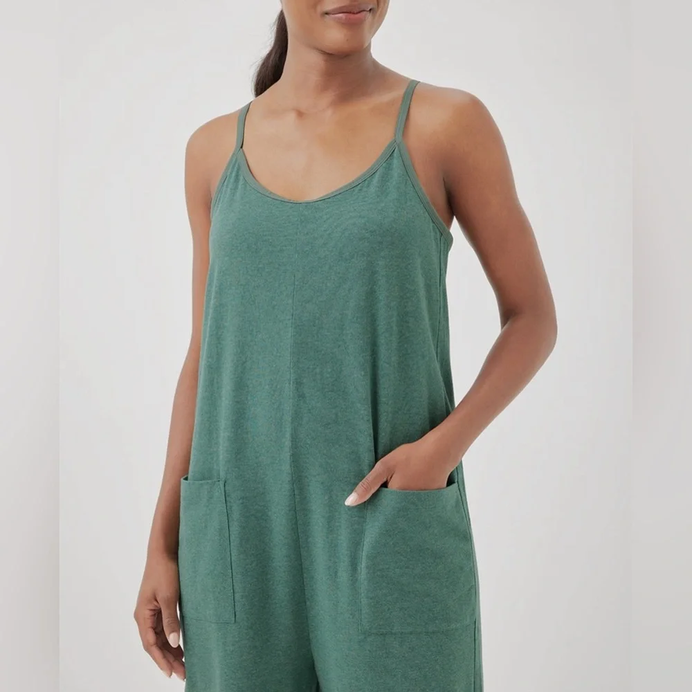 NWT Pact Organic Cotton Blend Cool Stretch Lounge Jumpsuit W Built In Shelf Bra - Picture 4 of 5